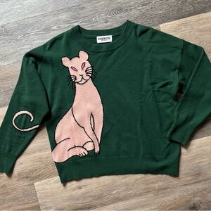 Essentiel Antwerp Green Sweater Pink Cat Design wool cashmere